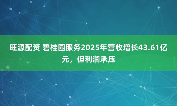 旺源配资 碧桂园服务2025年营收增长43.61亿元,但利润承压